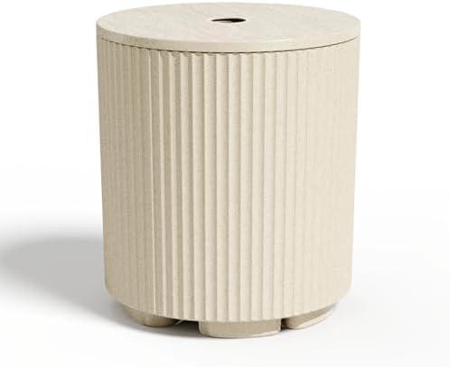 Diyfire Umbrella Side Table, Umbrella Table with 1.9 Inch Hole, Heavy Duty Umbrella Stand Outdoor Base, Patio Fluted Umbrella Base, Pool Table Umbrella Holder for Deck, Poolside, Garden, Beige