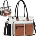 Teacher Tote Bag for Women, Large Teacher Work Bag with Accordion File Organizer Pocket, 15.6 inch Laptop Briefcase (Brown)