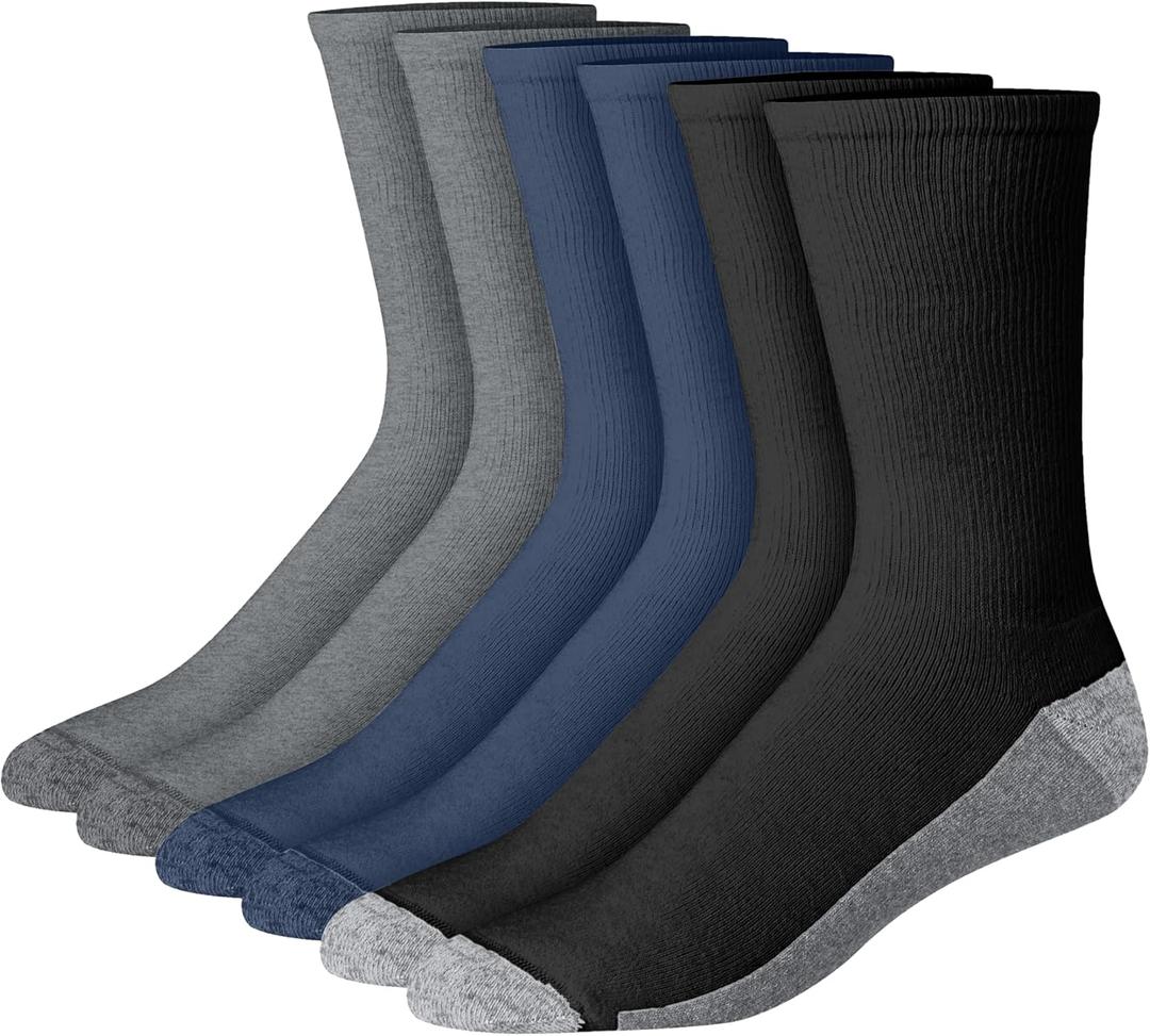 Hanes Men's Max Cushioned Crew Socks, Moisture-Wicking with Odor Control, Multipack (12-14, Charcoal/Navy/Black - 6 Pack)