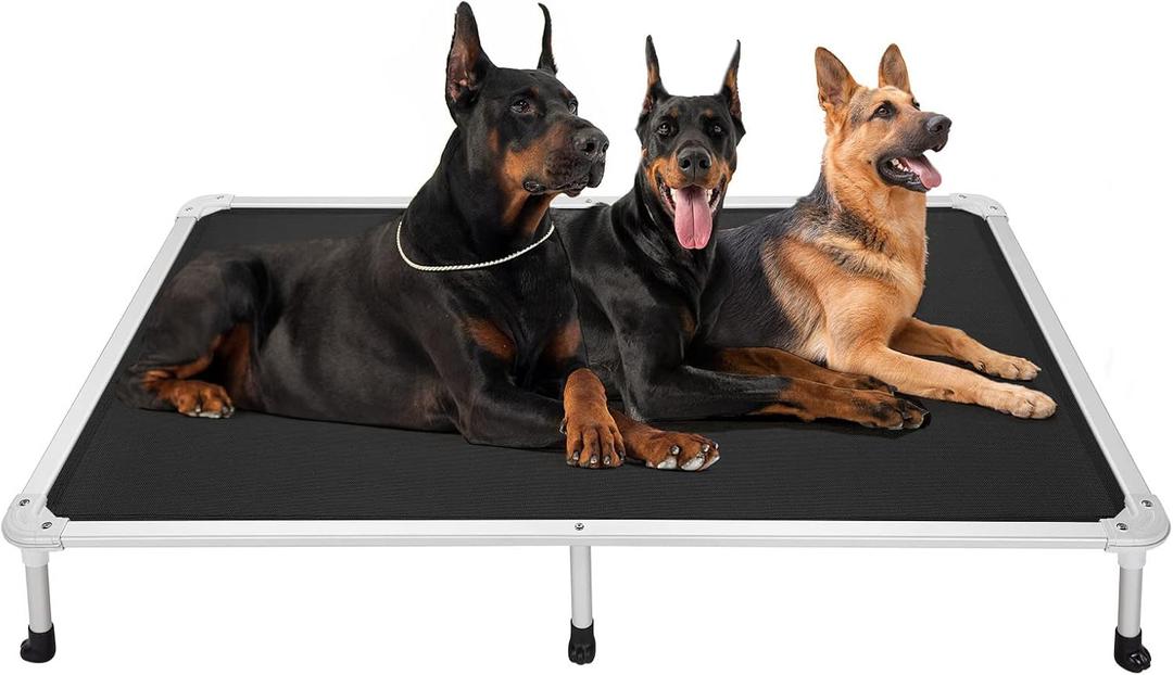 Veehoo Chew Proof Elevated Dog Bed - Cooling Raised Pet Cot - Silver Aluminum Frame and Durable Teslin Mesh Fabric, Unique Designed No-Slip Feet for Indoor or Outdoor Use, Black, XX-Large, CWC2003 (59.0"L x 37.5"W x 9.0"Th)