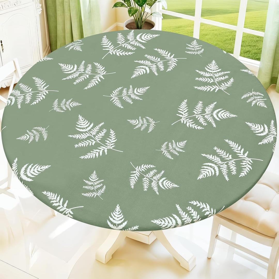 Moosfor Spandex Elastic Fitted Round Tablecloth for 45"-56" Tables, Stretch Washable Reusable Table Cover for Outdoor Picnic, Camping, Dining, Kitchen, Patio and Party, Mint Leaf