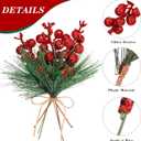 Geosar Red 48 Pieces Christmas Tree Picks Glitter Berry Stems Artificial Small Picks, Pine Branches & Holly Berries Bulk Christmas Sprigs for DIY Xmas Wreath Crafts Gifts, Holiday Xmas Home Decor