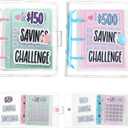 2 Pcs Mini Money Savings Binder Saving Challenge Binder Money Book Saver with Cash Envelopes Reusable Budget Book (500 Dollar,150 Dollar,Pink Blue)