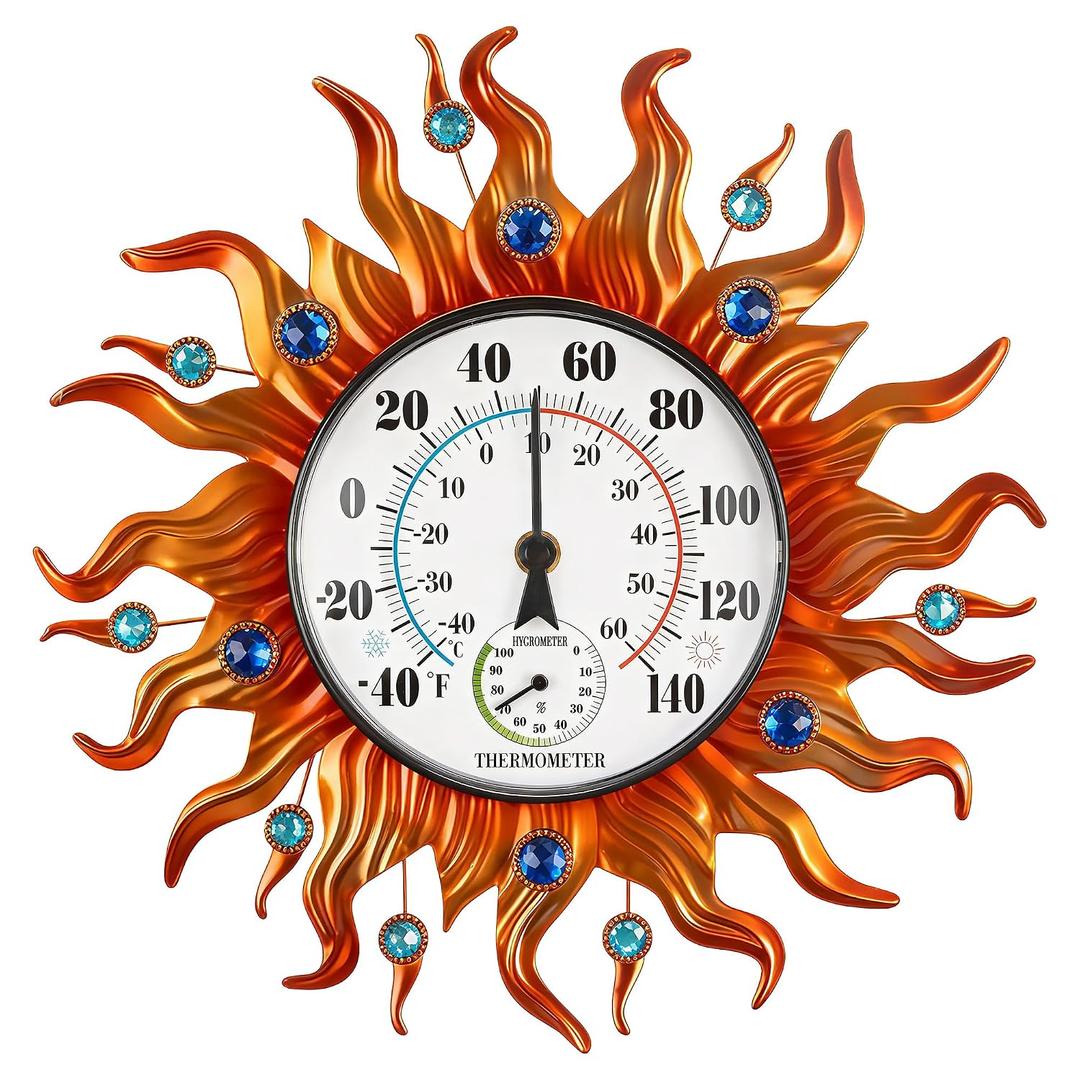 Indoor Outdoor Thermometer, Sun Wall Mounted Thermometer Waterproof Decorative for Patio, Living Room, Garden Greenhouse, Wine Cellar, No Batteries Required