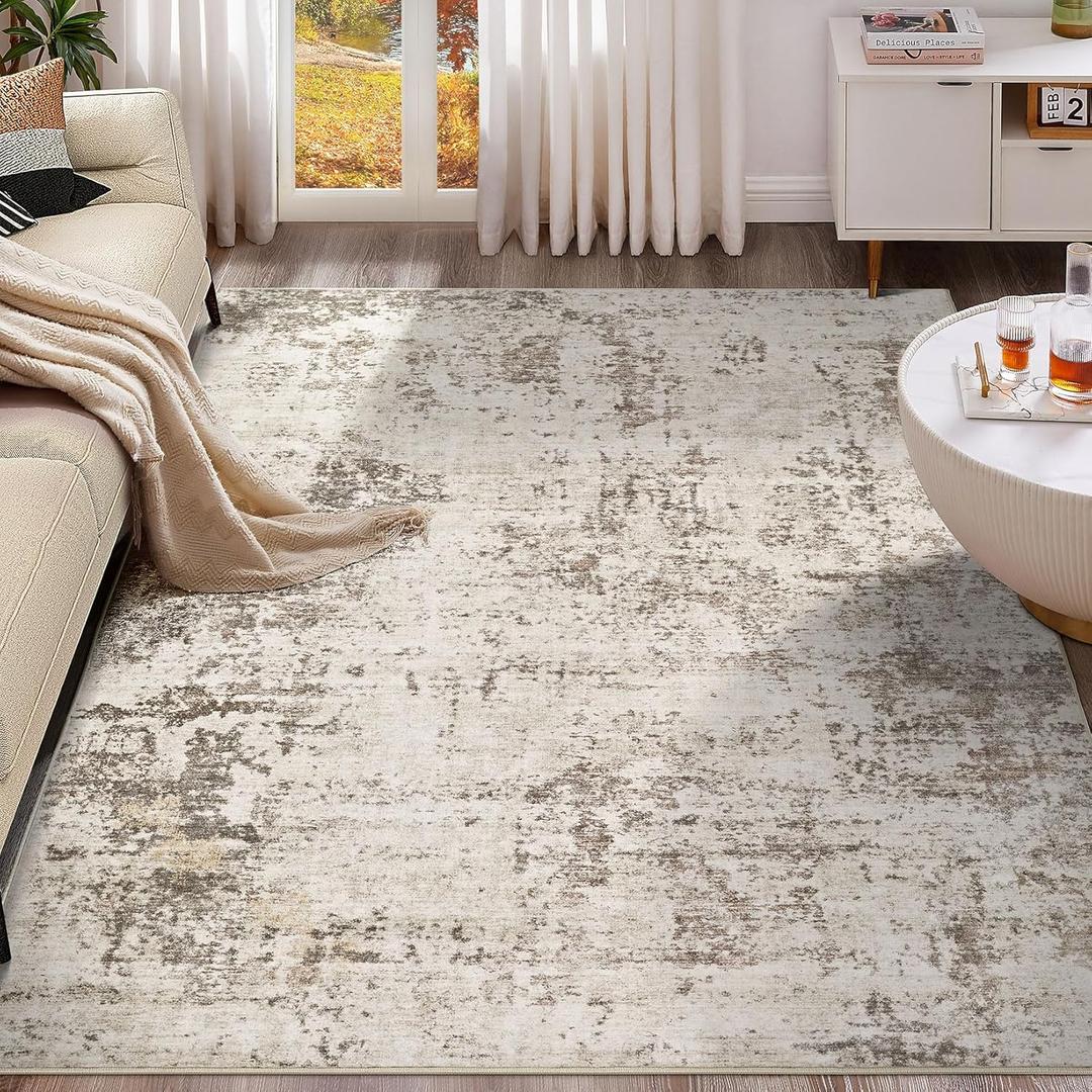 9x12 Area Rug Living Room Rugs - Washable Neutral Modern Abstract Soft Thin Large Rug Indoor Floor No Slip Rug Carpet for Bedroom Under Dining Table Home Office Decor - Dark Brown (9' x 12')