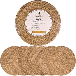 13.5 Woven Placemats, Round Rattan Placemats Set of 6, Natural Wicker Chargers for Dinner Plates, Heat Resistant, Easy to Clean, and Non-Slip  Elegant and Practical Addition to Your Dining Table