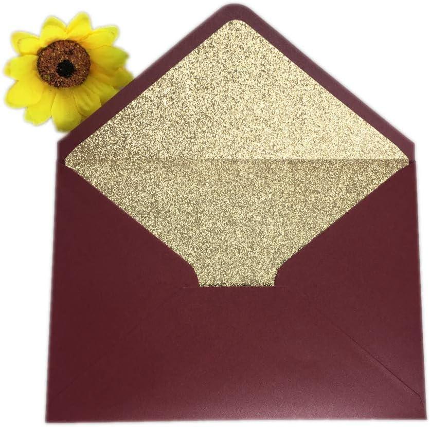25 PCS Pearl Burgundy with Rose Gold glitter Envelopes A7 ,5.35 x 7.7 inches, Perfect for 5x7 Wedding Invitation Cards,Birthday Greeting RSVP Invite
