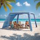 Beach Cabana-6.6x6.6’Beach Canopy with Side Wall,Portable Umbrella Tent with Sand Pockets for Family & Friends,Easy Up Beach Sun Shelter for Outdoor Patios,Backyards,and Camping,Stripe, 6.6ft x 6.6ft x 7.5ft