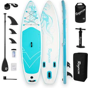 Inflatable Stand Up Paddle Board 11' x 34" Extra Wide SUP, Ultra-Stable for Adults & Dog, 450lbs, Dual Chamber Pump, Fiberglass Paddle, Military Grade Dual Layer