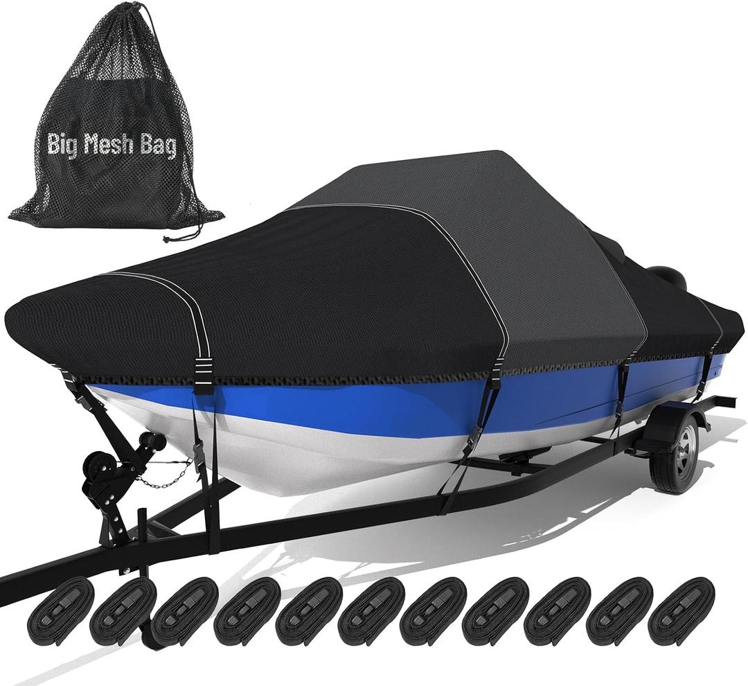 1600D+1200D Tearproof Center Console Boat Cover with 2" Wide Loops for Trailering and Mooring - Ultra Durable Waterproof Fits 16-18.5ft Center Console Boat, with Storage Bag