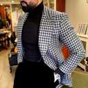 Mens Houndstooth Blazer Suit Slim Fit for Wedding Prom Party (Black, XXXL)