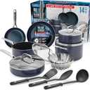 Blue Diamond 14 Piece Cookware Set, Diamond Infused PFAS & PFOA-Free Ceramic Nonstick Pots and Pans, Durable, Non Toxic, Metal Utensil Safe & Scratch Resistant, Dishwasher & Oven Safe, Blue