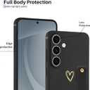 Compatible with Samsung Galaxy S25 Plus Case for Women Girls, Cute Gold Love Heart Pattern with Wrist Hand Holder Stand Slim Soft Silicone Kickstand Protection Cover (Black)