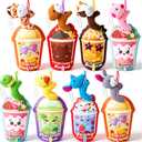 JOYIN 24 Pcs Valentine's Day Gifts Plush Toy & Straws with Cards, Mini Plush Finger Puppets to Hold Straw & Drink Themed Cards, Valentines Day Card for Kids School Classroom Exchange Prizes