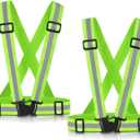 SAWNZC Reflective Vest Running Gear, 2Pack High Visible Safety VES for Cycling Jogging Running Walking, Adjustable for Men Women Kids (2, Green)
