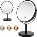 PINCHENG Cosmetic Mirror, LED Tricolor Illumination, Battery Operated, 1X/3X Magnification, with Touch Sensitive Buttons, Multifunction Bathroom Cosmetic Mirror