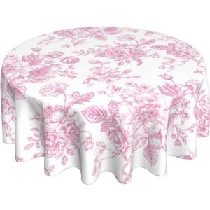 Pink Floral Tablecloth 60 Inch Round Vintage Chinoiserie Flower Table Cloth Spring Decorative Polyester Stain Resistance Round Table Cover for Party Picnic Kitchen Decoration Outdoor Indoor