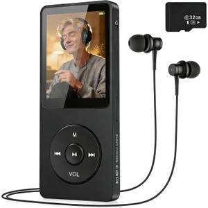 128GB MP3 Player with Bluetooth 5.3 Mini Music Player with HiFi Sound Voice Recorder E-Book Function Earphones Included 1.8 inch Screen with Speaker Voice Recorder(Black)