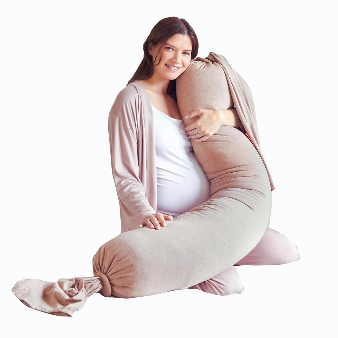bbhugme Adjustable Pregnancy Pillow Full Body Support for Side Sleeping - Adjustable Firmness and Shape - Supports Back, Legs, Belly, Hips for Pregnant Women - Removable Cover - Seashell Beige