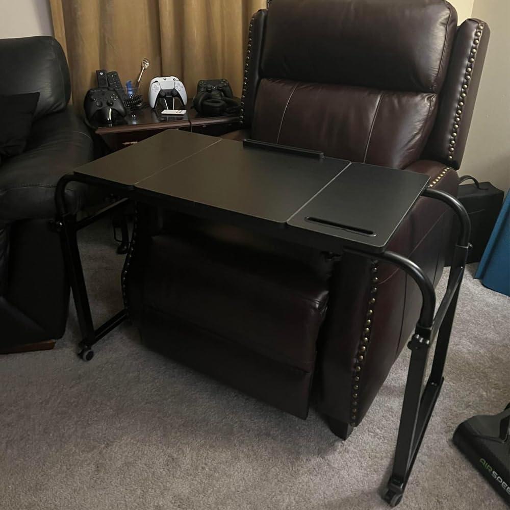 Overbed Table with Wheels Laptop Desk Cart Table Over The Bed Table Adjustable Height and Length for Hospital and Home Use (Black)