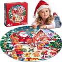 72 Pieces Shimmery Jumbo Christmas Floor Puzzle for Girls 3-5 4-6 Age Floor Puzzles for Boys and Girls Large Round Floor Jigsaw Puzzles (Christmas)