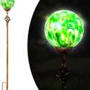 Garden Solar Lights, Decorative LED Honeycomb Glass Ball Garden Stake, Glass and Metal Outdoor Decoration, 4 x 31 Inch (Green)
