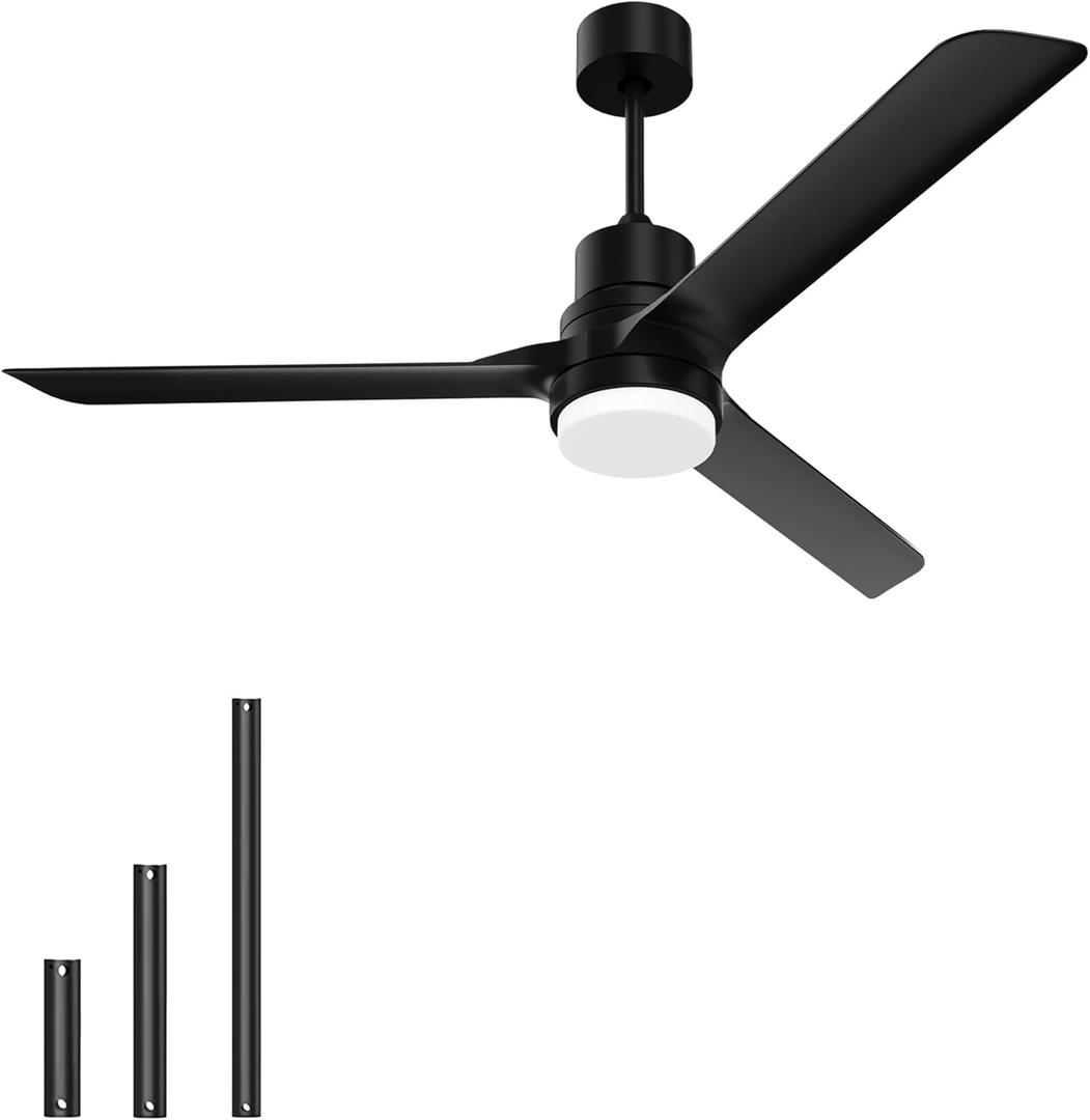 BECLOG Ceiling Fans with Lights and Remote, 52 Inch Ceiling Fan Outdoor Indoor Black Noiseless Reversible DC Motor for Patio Farmhouse Bedroom (52" black light)