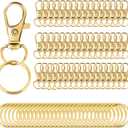 100PCS Gold Swivel Clasps Lanyard Snap Hooks with Key Rings, Key Chain Clip Hooks Lobster Claw Clasps for Keychains Jewelry DIY Crafts