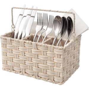 GRANNY SAYS Wicker Utensil Organizer, Silverware Caddy, Countertop Spoon and Fork Holder (Butter Milk)