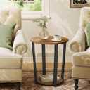 VASAGLE Round Side End Table, 2-Tier Accent Bedside Table with Storage Shelf, Easy Assembly, Nightstand for Small Spaces, Living Room, Bedroom, Honey Brown and Ink Black ULET057KB01S, 19.7"Dia. x 22.4"H