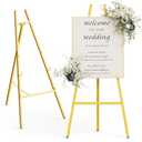 Gold Easel Stand for Sign, Heavy Duty Metal Display Easel with Adjustable Chain, Art Easel for Painting, Wedding Sign, Posters & Commercial Display