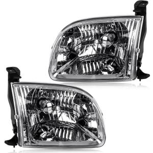 Headlights assembly Compatible with Toyota 2000 2001 2002 2003 2004 Tundra Regular/Access Cab Headlamps, OE-Style Replacement for 81150-0C010 81110-0C010, Chrome Housing