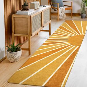 Lahome Boho Runners Rug for Hallway - 2x8 Non-Slip Washable Kitchen Runner Rug Low-Pile Soft Throw Entryway Rug Runner Rainbow Sun Print Abstract Carpet Runner for Laundry Room Bathroom Living Room