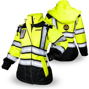 KwikSafety - Charlotte, NC - BOMBTRESS Safety Bomber Jacket for Women | Hi Vis Insulated Bomber Jacket (Medium, Yellow + Black Trim | Women's)