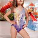 Girls Swimsuit Size 5-6 Fancy Girls' Swimwear Crew Neck One Piece Swimsuits for Boating Trips