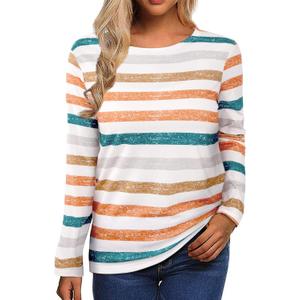 LilyCoco Womens Striped Long Sleeve Shirt Boat Neck Tops Breton Loose Fit Tshirt Multicolored Medium (Medium)