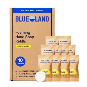 BLUELAND Foaming Hand Soap Refill Tablets, 10-Pack, Perrine Lemon Scent, Eco Friendly Cleaning Products, 10 x 9 Fl oz