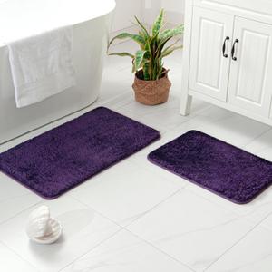 MIULEE Microfiber Bathroom Rugs and Mats Sets 2 Pieces Extra Thick Non Slip Bath Mat Absorbent Soft Shaggy Washable Quick Dry Rug for Bath Room Floor Restroom, 16"x24"+20"x30", Dark Purple