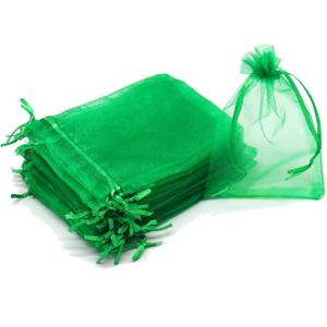 100Pcs Green Organza Bags for St. Patricks Day, 6x8 inch Sheer Jewelry Gift Pouches with Drawstring Wedding Favor Gift Bags for Christmas, Baby Shower, Birthday, Party