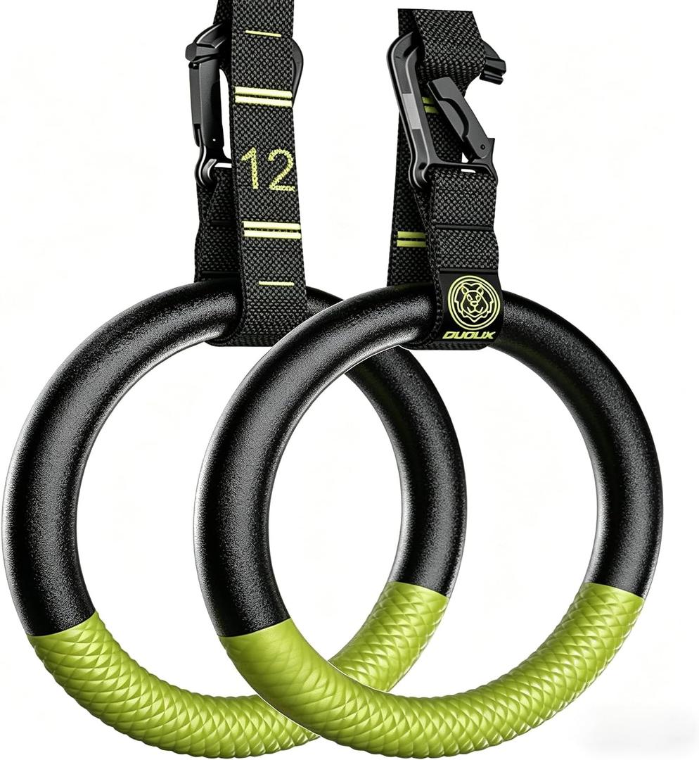 QUOLIX Gymnastic Rings with Adjustable Straps, Non-Slip Pull Up Rings with Straps, 1300lbs Exercise Rings with Straps for Home, Gymnastics Rings for Home Gym, Workout, Exercise, Training, Calisthenic