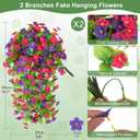 Artificial Fake Hanging Flowers for Outdoors, 2 Pcs Artificial Hanging Plants Outdoors Spring Summer Decor, UV Resistant Faux Violet Silk Flowers for Planters Front Door Yard Garden(Purple Rose Red)