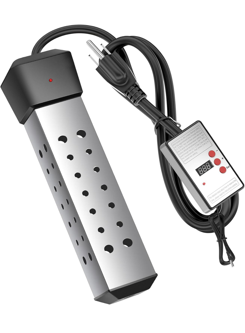 2000W Portable Immersion Water Heater with Build-in Thermostat & Delayed Start - Fast Heating for Buckets, Bathtubs, hot tub & Mini Pools hot tub - Stainless Steel Guard, Real-Time Temperature Display
