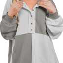 SHEWIN Womens Oversized Color Block Sweatshirts Casual Loose Button Henley Pullover Tops (XXL)