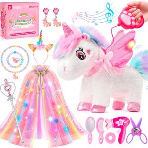 Unicorn Toys for Girls Age 4-6 Unicorns Gifts, Walking Talking Singing Interactive Unicorn with Light up Princess Cape, Remote Control Plush Unicorn Pet Care Toy for Toddler Girl Age 3 4 5 6