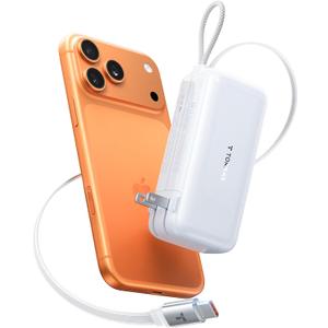 TORRAS EasyGO 3-in-1 Portable Charger with Retractable USB-C Cable & Wall Plug, 10000mAh Power Bank, 35W Fast Charging Travel Essentials for iPhone 17/16 Pro Max, Samsung, iPad, MacBook Air