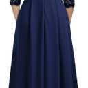 MISSMAY Women's Formal Floral Lace 2/3 Sleeves Long Evening Party Maxi Dress (Blue, M)