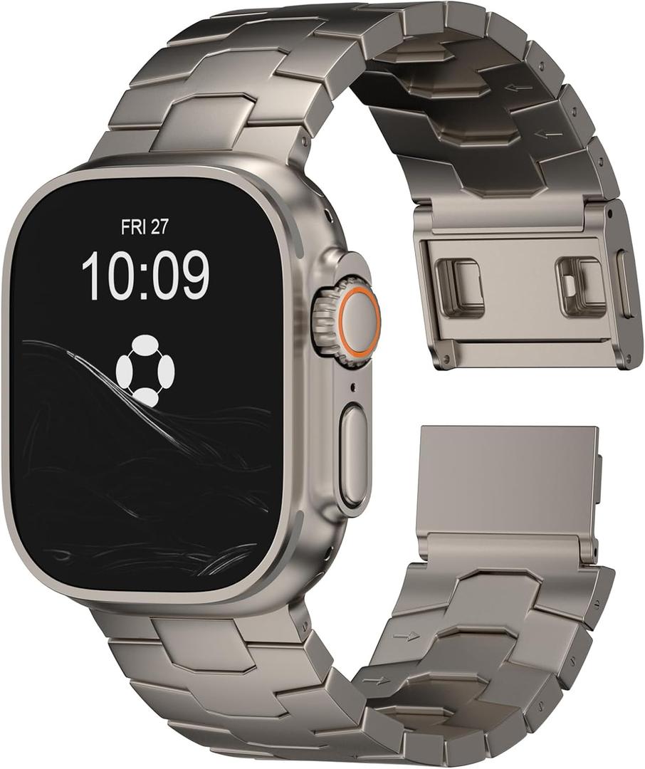 AGIS01 Titanium Band Compatible with Apple Watch Ultra 3/2/1 49mm, Series 11/10 46mm - Military-Grade DLC Coating, Scratch Resistant & Durable Adjustable Strap for Men (AGIS01 Max| Magnetic Clasp | Titanium)