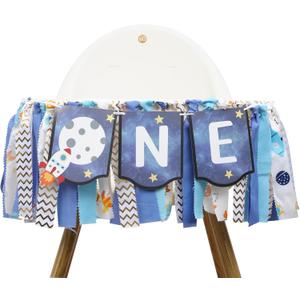 Outer Space High Chair Banner - Planets Astronaut Rocket 1st Birthday Decorations, Space First High Chair One Banner Party Decor, First Trip Around Sun