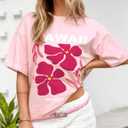 Women's Cottton Oversized Harvest Vintage Floral Graphic Tees Y2K Tops Summer Casual Streetwear T-Shirt (XL)