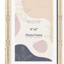 4x6 inch Picture Frame Design Vintage Style Metal Photo Frame with High Definition Glass Antique Display Holder for Tabletop (Gold-Antique)